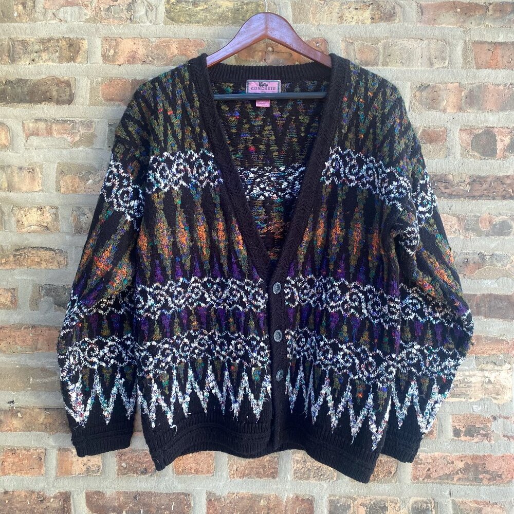 Vintage Concrete Mix 90s cardigan button down sweater multicolor grandpa Men's S - Picture 1 of 7